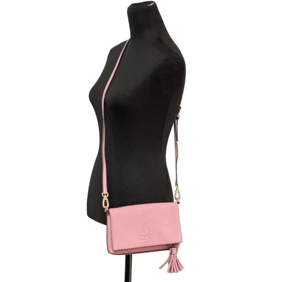NEW Tory Burch Thea Pink Mini Leather Foldover Crossbody Bag Clutch Handbag NEW - Picture 2 of 7